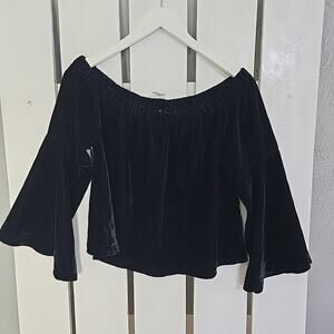 Hollister Black Velvet Bell Sleeve Top Med Goth‎ Punk Vamp Grunge Whimsygoth